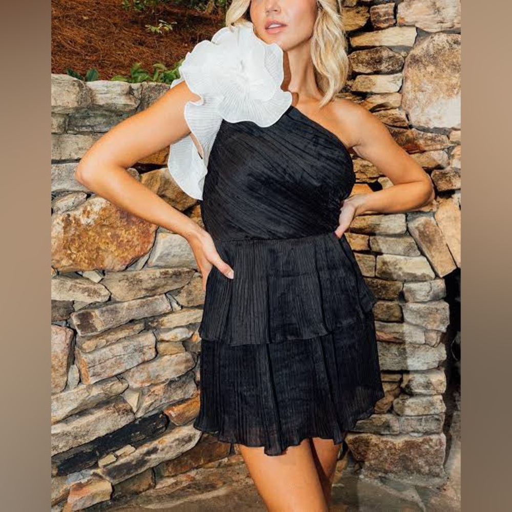 Elliatt Black One-Shoulder Dress with White Floral Accent